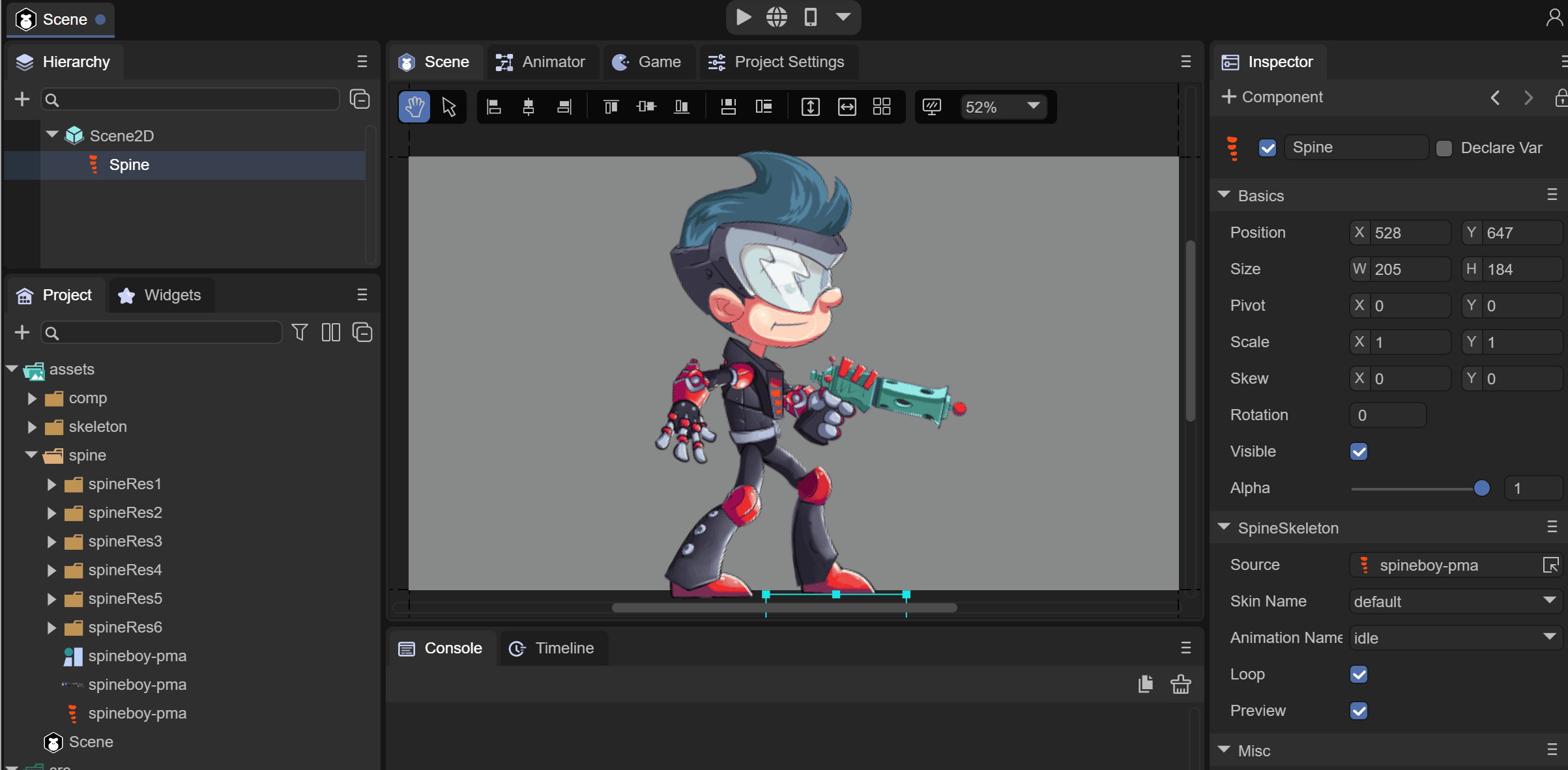 animation 2 7 3 spine animation in code when used