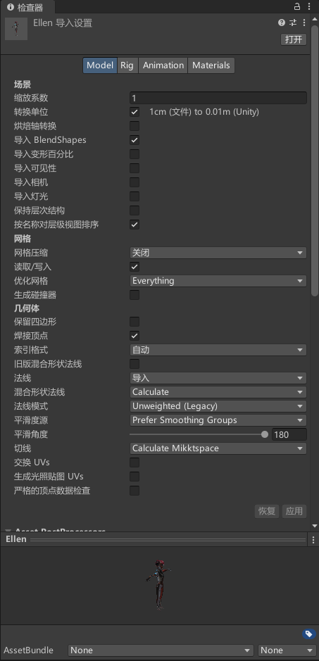 模型导入设置